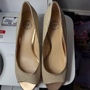 L'Miller Gold Peep Toe Heels